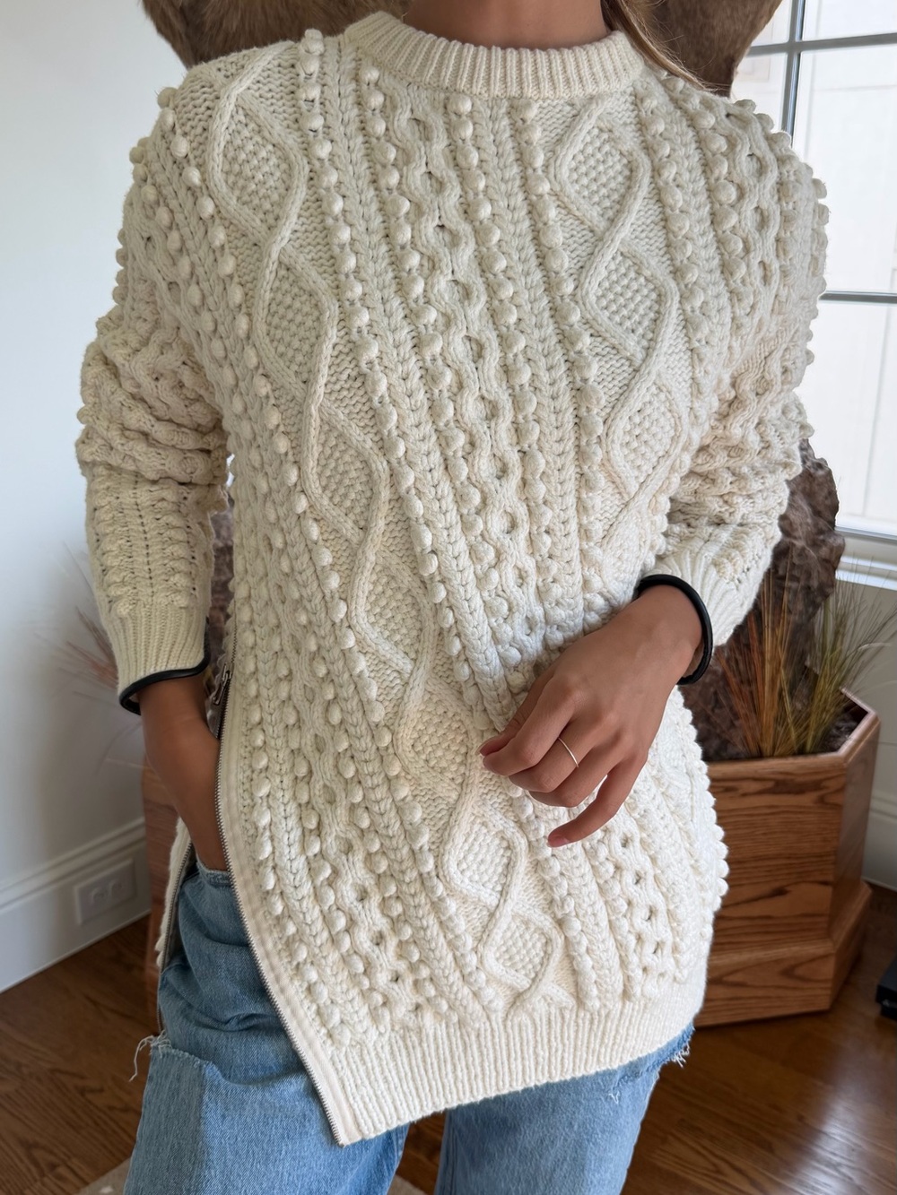 NWT 3.1 Philip Lim Cable Knit Crewneck Sweater in Ivory Cream, S
